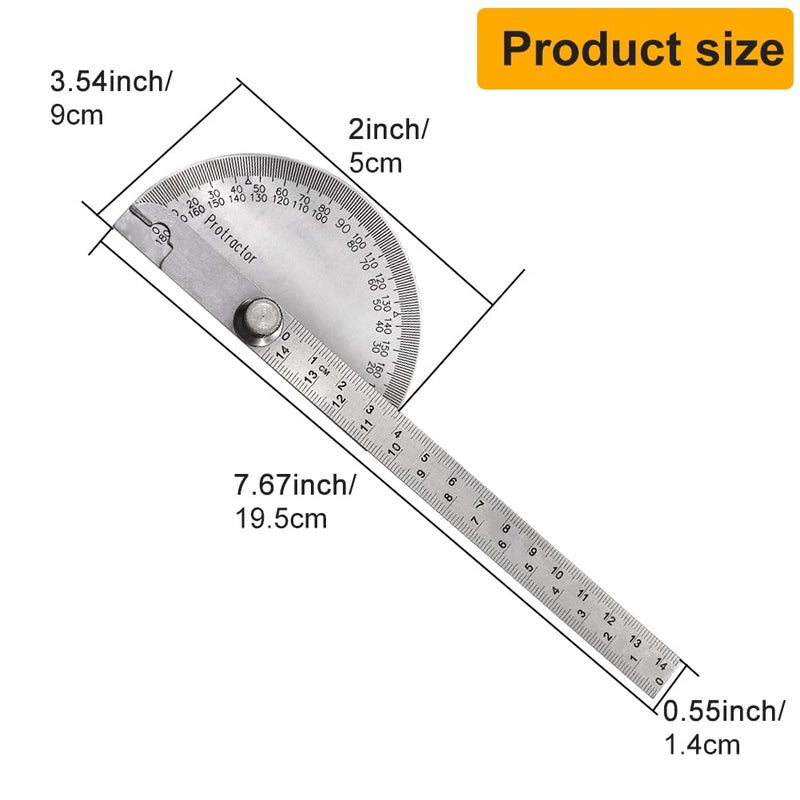 EMVANV Stainless Steel Protractor 0-180 Degrees, Woodworking Ruler Angle Finder, Metal Adjustable General Angle Measuring Tool(Size:0-180 Degrees), as picture show - Image 3